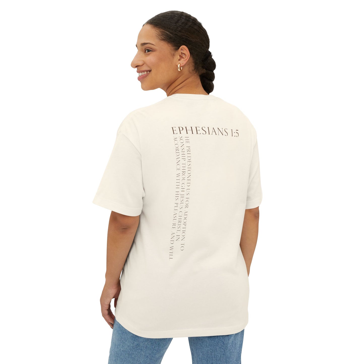 Oversized Tee "Wanted" with Bible Verse Back Print